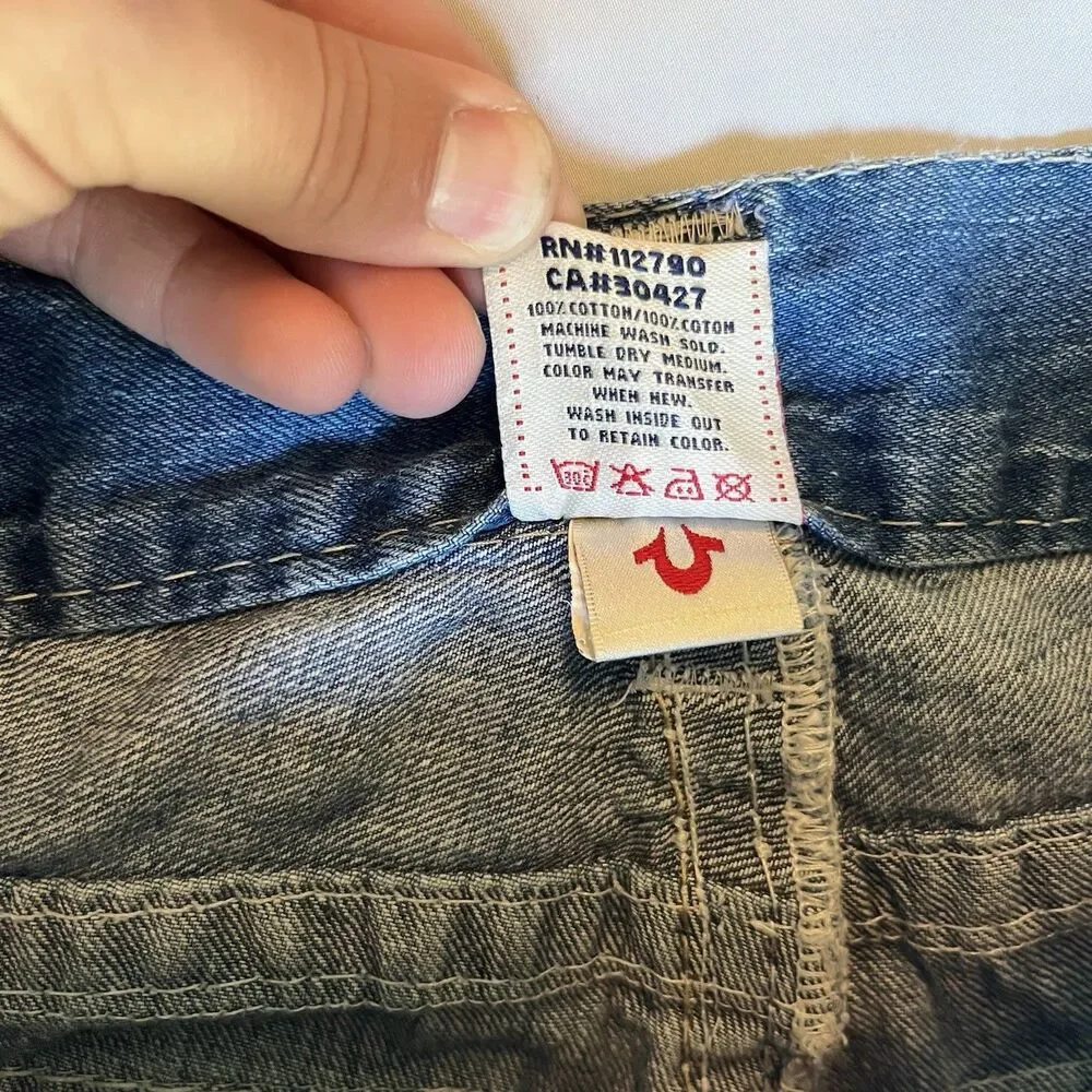 True Religion Billy Super T Jeans Mens Tag 34 (36x35) Bootcut USA White Stitch